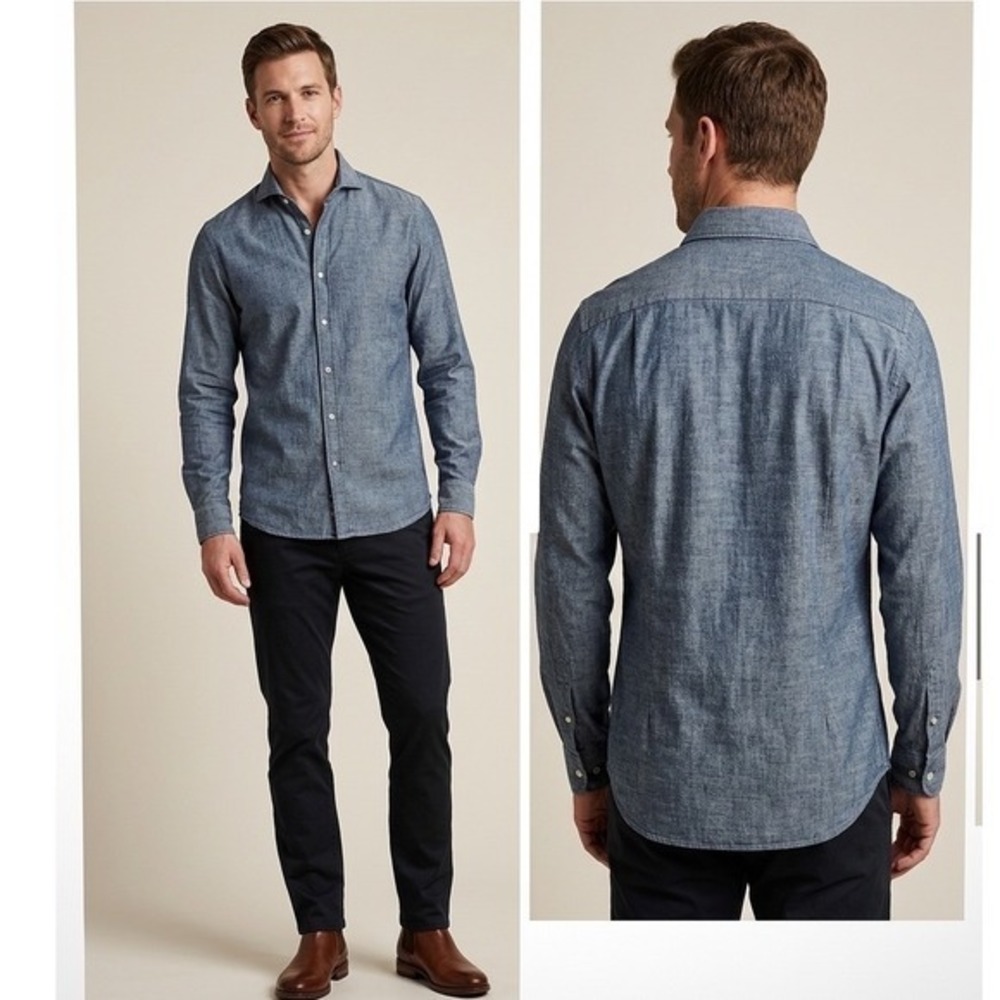 Stenstroms Slimline Mens Blue Melange Button Down Shirt Size M 775221-7597-150